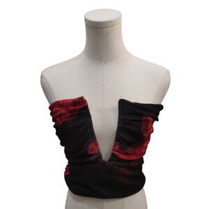 Deep V Rose Print Crop Top